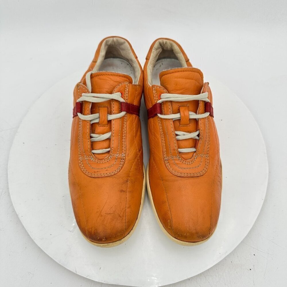 Prada Women Size EU 36.5 US 6.5 Brown Tan Red Line Leather Lace Up Casual Shoes